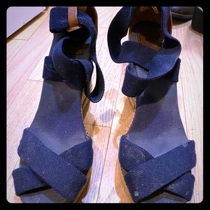 Tory Burch Navy Espadrille Wedges